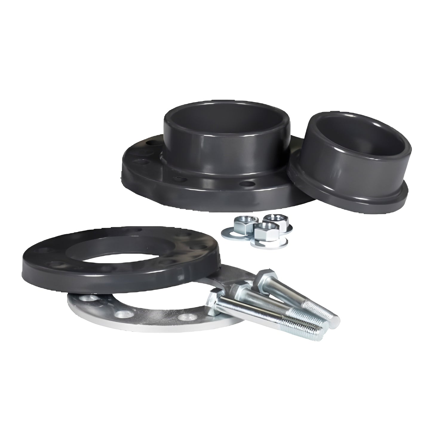 PVC Metric Butterfly Valve Mounting Kit - Stub Flanges & Bolts including flanges and bolts for installation.
