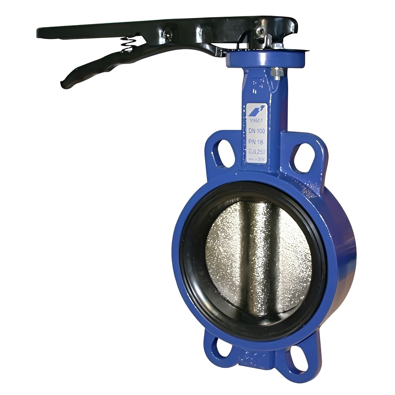 Multi-flange Wafer Butterfly Valve - Ductile Iron EPDM Liner showcased in blue with lever handle and durable design.