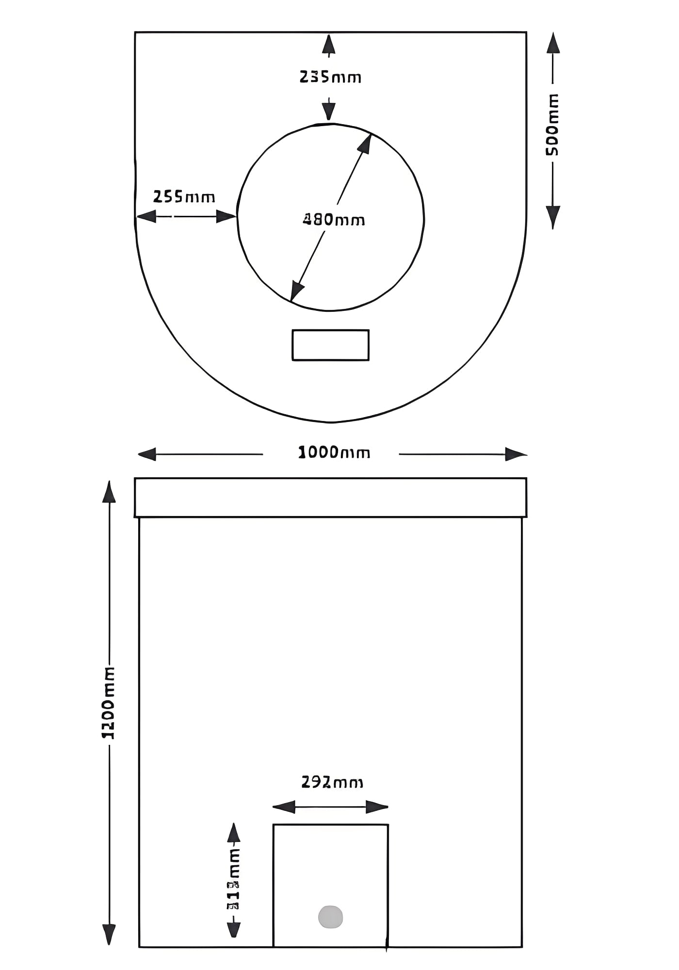 Diagram of Potable Water Tank 1000 Litres showing dimensions and specifications for storage solutions.
