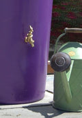 Purple Big City Water Butt Planter - 380L Capacity with tap and green watering can.