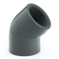 PVC-U 45 Degree Elbow - Plain to Threaded BSP Metric highlighted at an angle, showcasing its threaded end for secure connection.