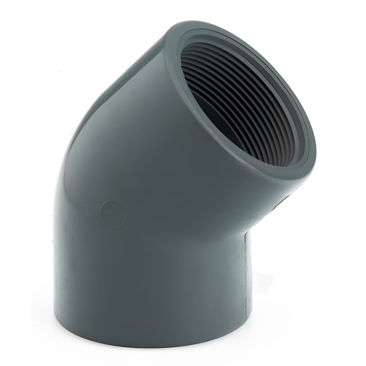PVC-U 45 Degree Elbow - Plain to Threaded BSP Metric for industrial and domestic piping applications.