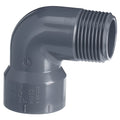 PVC-U 90 Degree Elbow - Plain to BSP Male Thread Metric showing a grey plastic fitting.
