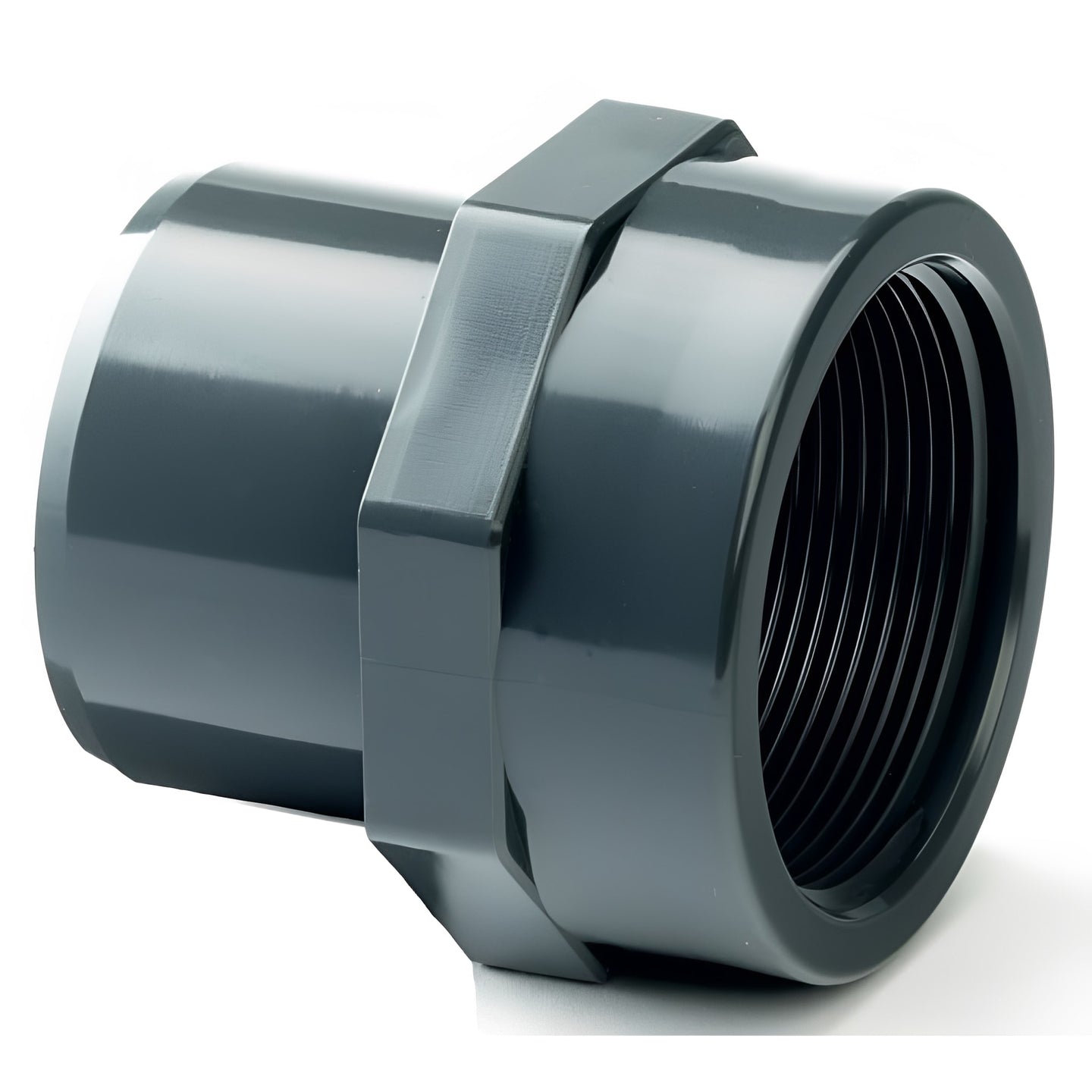 PVC-U Adaptor - Male Plain to Female Threaded BSP Metric for reliable piping connections.