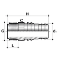 PVC Hose Adaptor - Male BSP x Inch Hose Tail Imperial technical drawing showing dimensions and details.