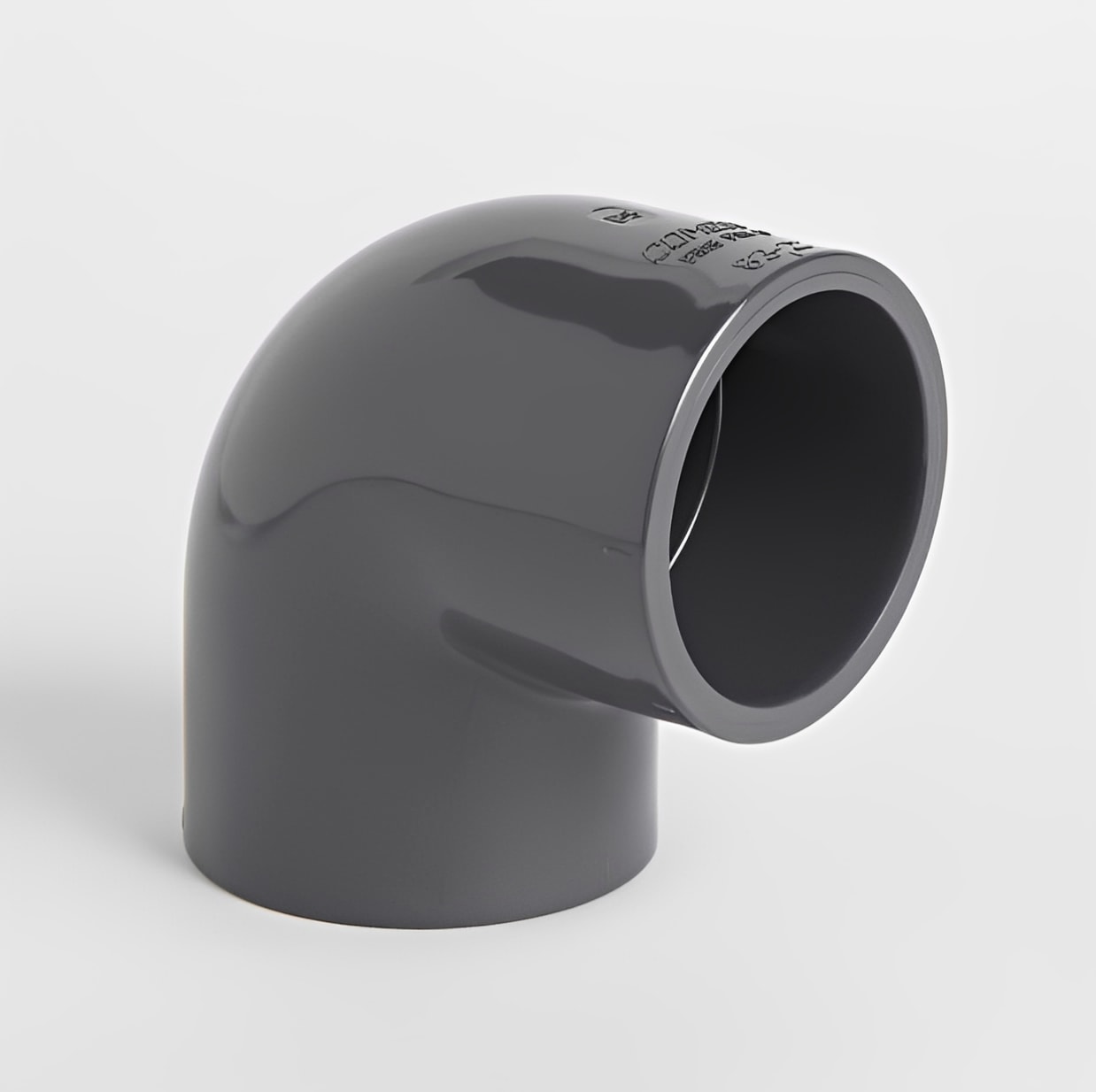 PVC 90 Degree Plain Elbow - Metric Pressure Pipe Fitting, high-quality gray pipe fitting for fluid handling systems.