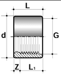 Diagram of PVC-U Reducing Bush - Metric Plain to BSP Threaded with dimension labels.