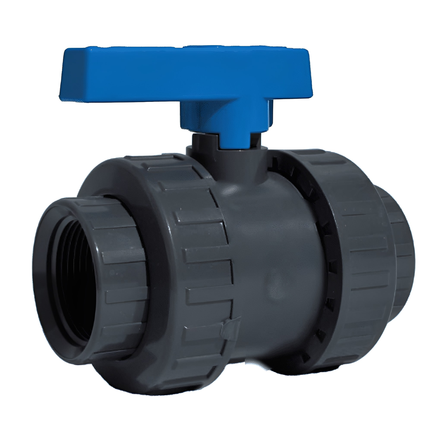PVC Double Union Ball Valve - Threaded Ends EPDM Seals with ergonomic handle for manual flow control