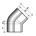 PVC-U 45 Degree Elbow Plain Imperial Pipe Fitting diagram showing dimensions E, d, L, and Z.
