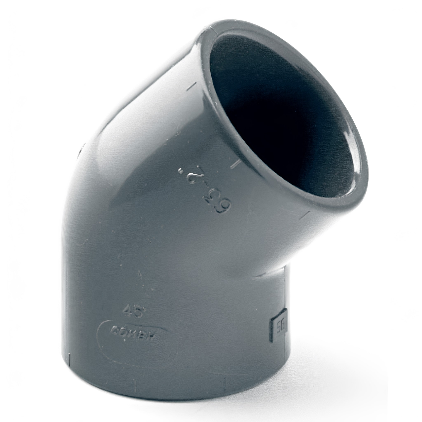 PVC-U 45 Degree Elbow Plain Imperial Pipe Fitting for connecting pipes at a precise angle.