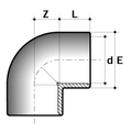 PVC-U 90 Degree Threaded Elbow - Imperial Imperial Pipe Fitting technical drawing showing dimensions and profile.