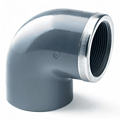 PVC-U 90 Degree Reinforced Elbow Plain to Threaded Imperial for pipe connections at a right angle.
