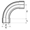 PVC-U 90 Degree Short Radius Bend - Imperial Plain Pipe Fitting technical drawing with dimensions.