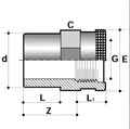 Diagram of PVC-U Male Plain to Threaded S/S Reinforced Imperial Adaptor showing dimensions and structure.