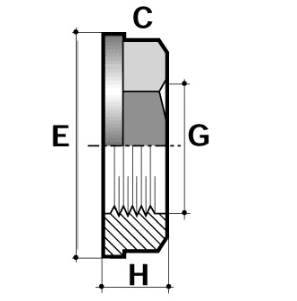 PVC-U Threaded Backnut Imperial Socket - WRAS Approved technical diagram with dimensions E, C, G, H.