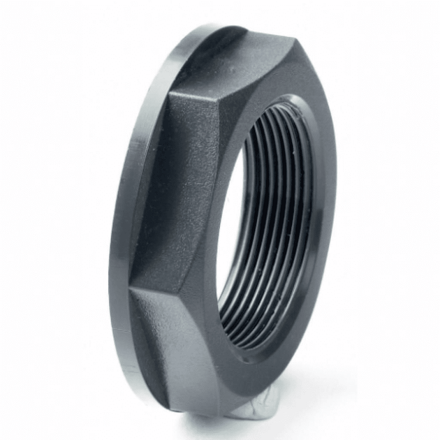 PVC-U Threaded Backnut Imperial Socket - WRAS Approved for secure watertight sealing in pressurized piping systems.
