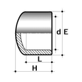 PVC-U Plain Imperial Pipe Cap - WRAS Approved technical drawing showing dimensions L, H, d, and E.