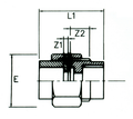 PVC-U Composite Union - Female Brass Threaded to Plain Imperial technical drawing with dimensions L1, Z1, Z2, and E.