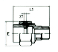 Diagram of PVC-U Composite Union - Male Brass Threaded to Imperial Plain showing dimensions E, L1, and Z1.