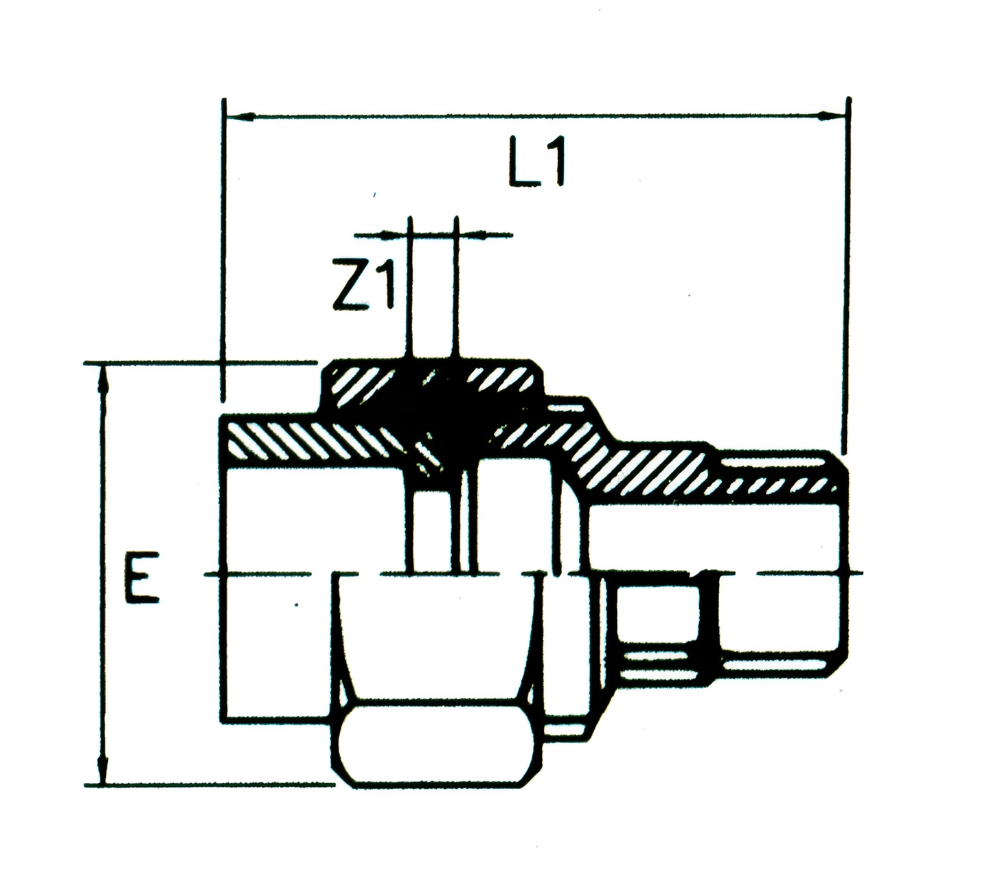 PVC-U Composite Union - Male Brass Threaded to Imperial Plain technical drawing with dimensions L1, Z1, and E.