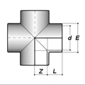PVC-U Cross Plain Imperial Pressure Pipe Fitting technical diagram with dimensions labeled.