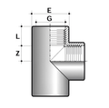 PVC-U Equal Tee Plain to Threaded Imperial Pipe Fitting technical drawing with dimensions labeled E, G, L, and Z.