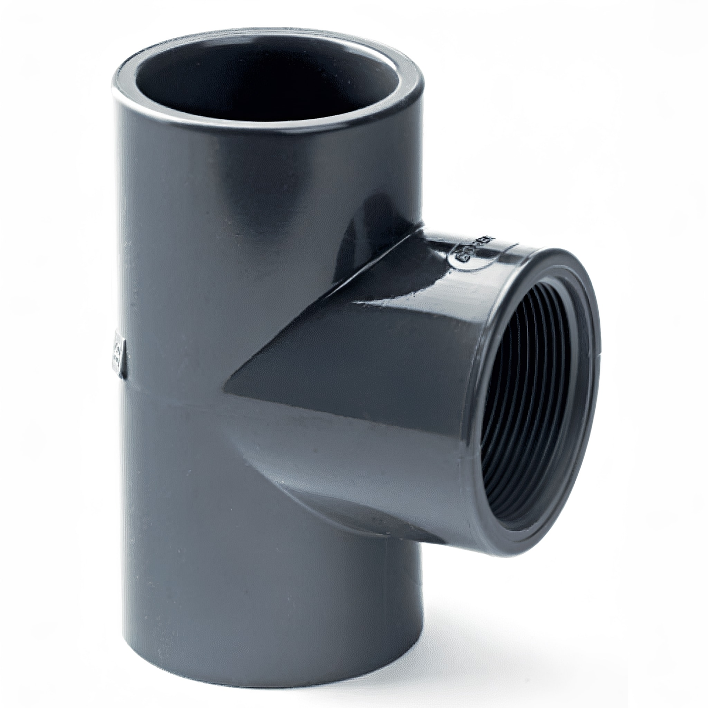PVC-U Equal Tee Plain to Threaded Imperial Pipe Fitting for secure pipe connections.