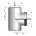 Image diagram of PVC-U Reinforced Equal Tee Plain to Threaded Imperial with detailed dimensions.