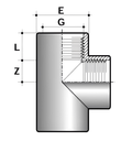 PVC-U Equal Tee Threaded Imperial Fitting - WRAS Approved technical diagram with dimensions labeled E, G, L, and Z.