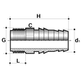 PVC-U Hose Adaptor - Male BSP x Imperial Hose Tail detailed diagram showing dimensions and structure.