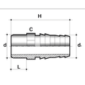 PVC-U Imperial Hose Adaptor - Male Spigot x mm Hose Tail technical drawing with dimensions.