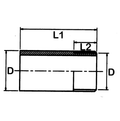Diagram showing dimensions L1, L2, and D for PVC-U Nipple Plain to Threaded Imperial Pipe Fitting.