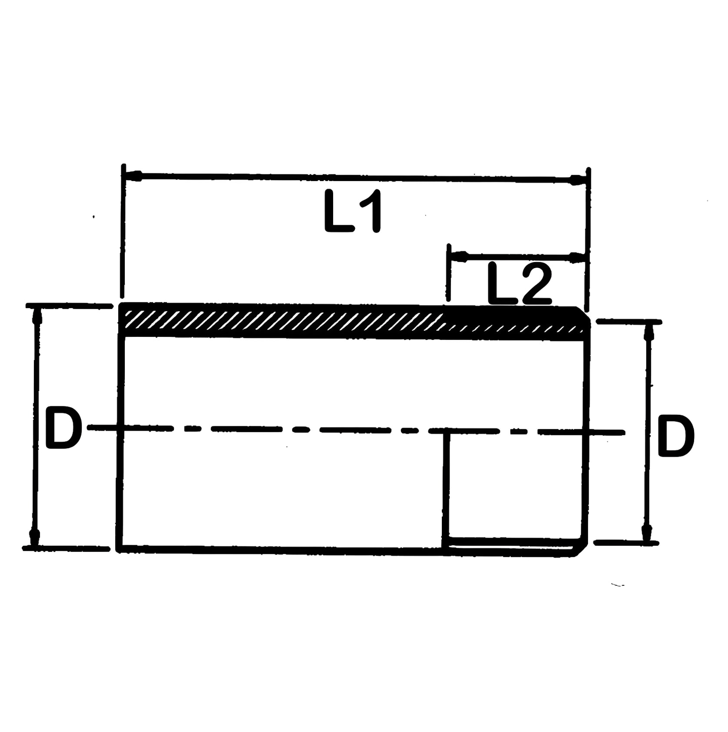 Diagram showing dimensions L1, L2, and D for PVC-U Nipple Plain to Threaded Imperial Pipe Fitting.