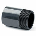 PVC-U Nipple Plain to Threaded Imperial Pipe Fitting displayed on a white background.