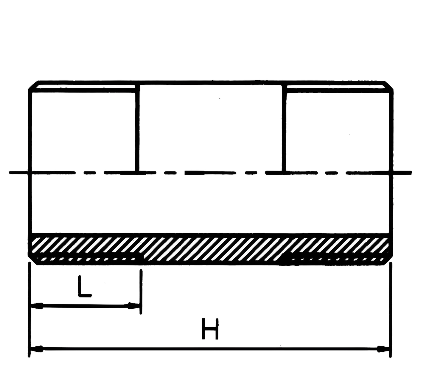 PVC-U Imperial Threaded Nipple - WRAS Approved Pipe Fitting technical drawing with dimensions L and H.