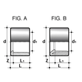 Diagram showing dimensions of PVC-U Reducing Bush Plain Imperial - WRAS Approved, including FIG. A and FIG. B measurements.