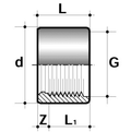 PVC-U Reducing Bush Plain to Threaded Imperial Pipe Fitting technical drawing with dimensions labeled