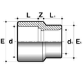 PVC-U Imperial Reducing Socket - Plain Ends technical drawing with dimensions labeled.