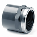 PVC-U Socket Plain to Threaded Stainless Steel Reinforced Imperial fitting for high-pressure applications.