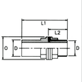 PVC-U Tank Connector Plain to Threaded Imperial Pipe Fitting technical drawing with dimensions L1, L2, and D.