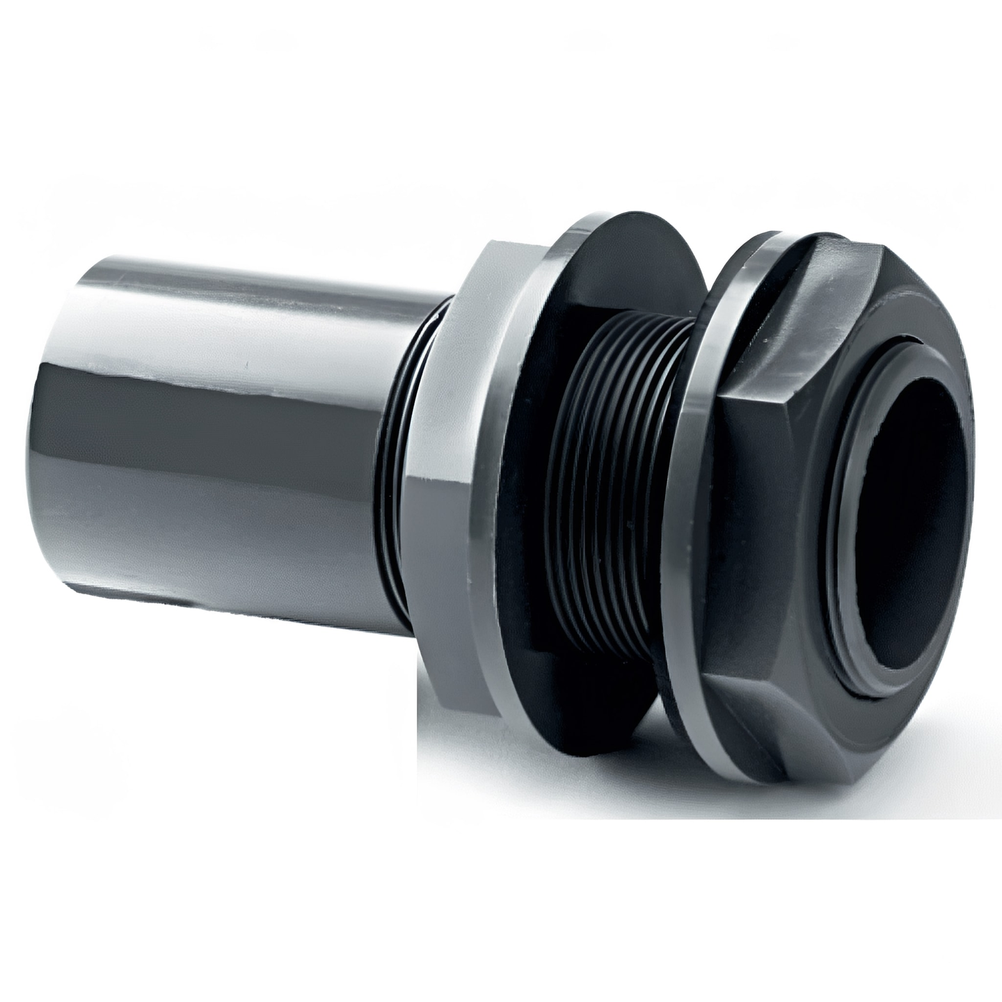 PVC-U Tank Connector Plain to Threaded Imperial Pipe Fitting for secure liquid tank connections.
