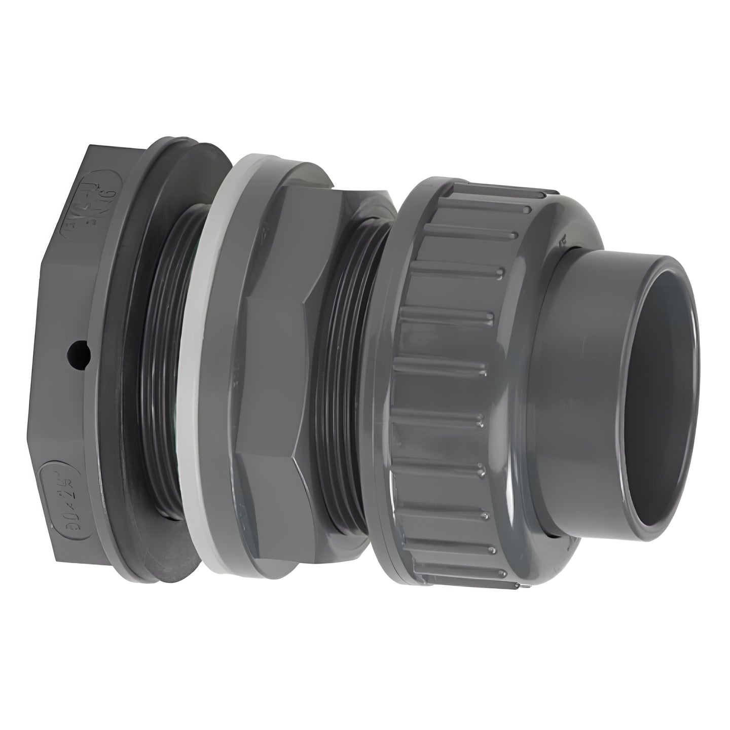 PVC-U Tank Connector with Union - Plain to Threaded BSP Metric for secure tank connections.