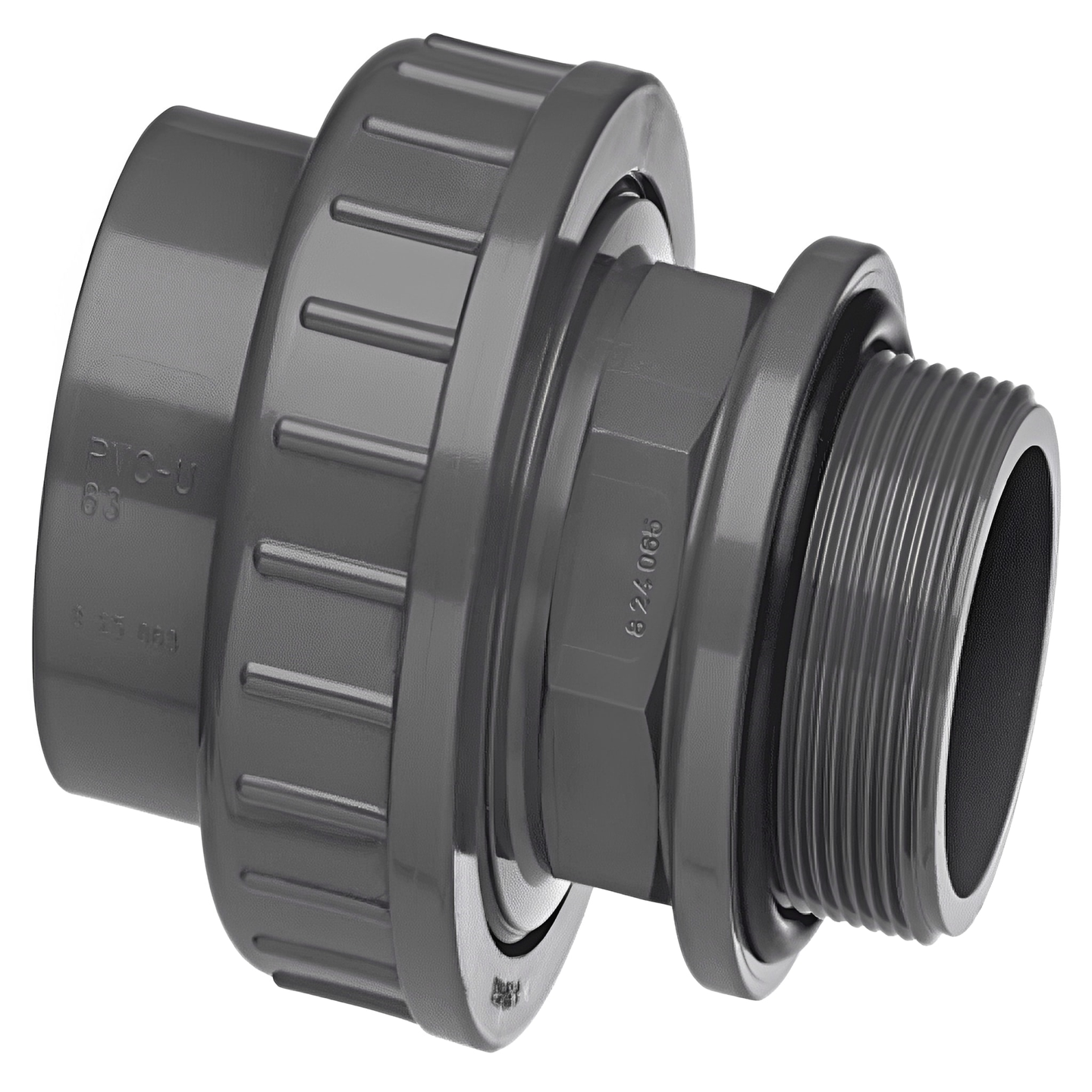 PVC-U Imperial Plain to Threaded Union with O-Ring showcasing a reliable connection for imperial pipe.