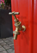 Red Cosmo 2-in-1 Water Butt Planter - Red 200L brass tap for easy water access.