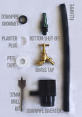 Essential components for Midi Metropolitan 165L Water Butt Planter - Sandstone installation including brass tap and diverter.