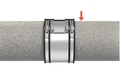 Fernco SC410 Shear-Banded Pipe Coupling 385mm - 410mm mounted on a drainage pipe.