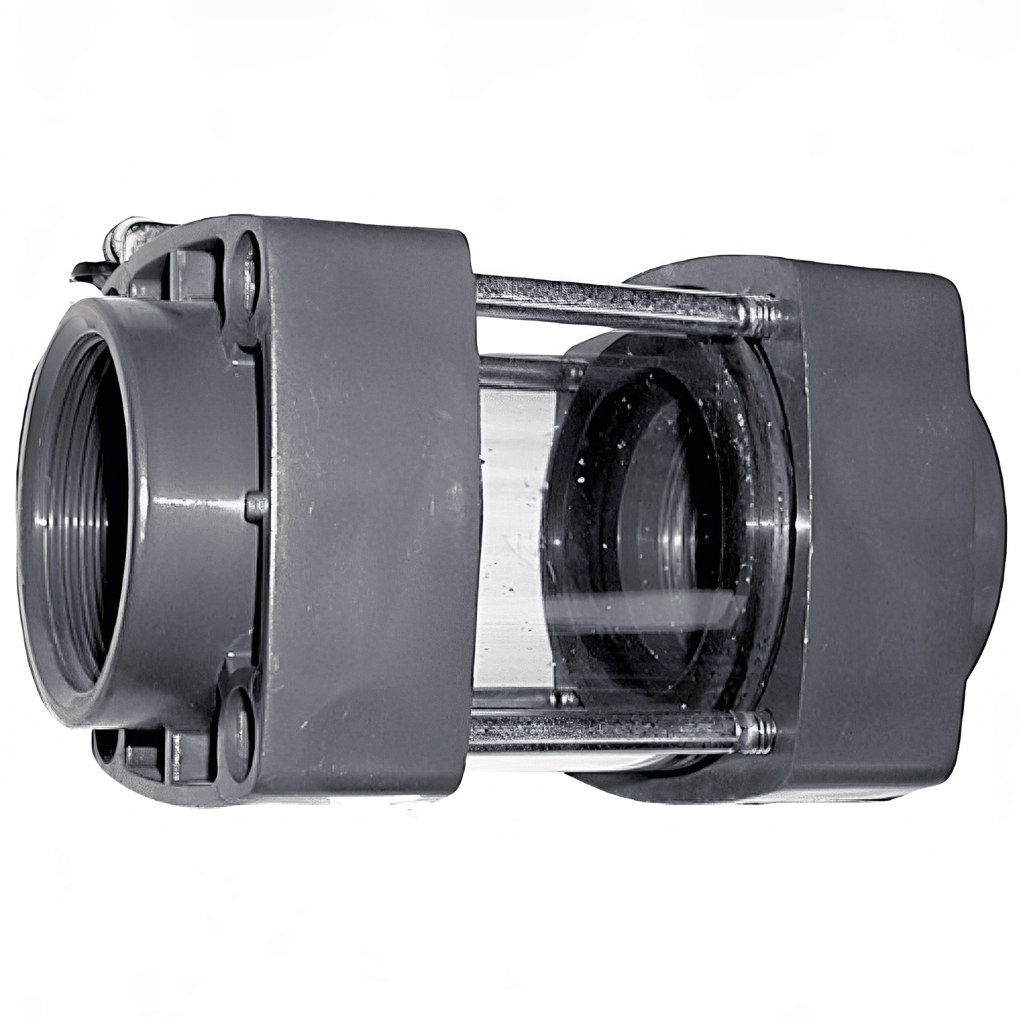 PVC Imperial Sight Glass - EPDM Seals for clear flow rate monitoring in pipe systems.