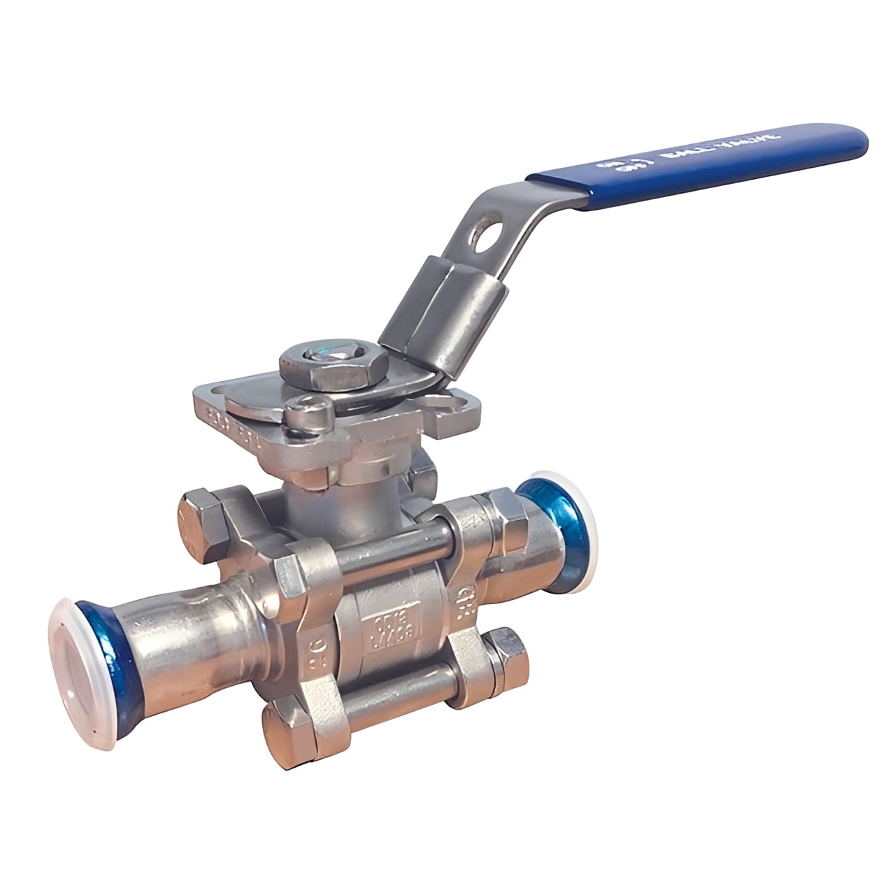 316 Stainless Steel 3-Piece Press-Fit Ball Valve - PTFE Seats for industrial applications.