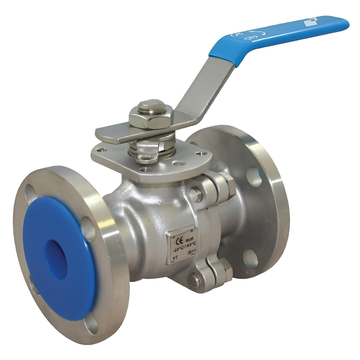 316 Stainless Steel Full Bore Ball Valve - Flanged ANSI 150 with blue handle and flanged connections