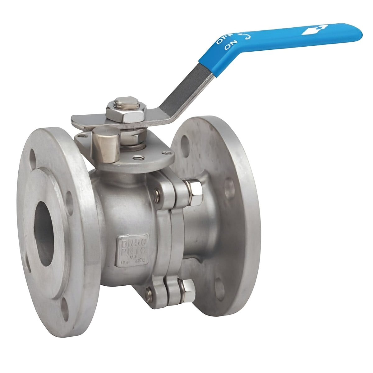 316 Stainless Steel Ball Valve - Flanged PN16 WRAS Approved with blue handle and flanged ends for efficient water flow.